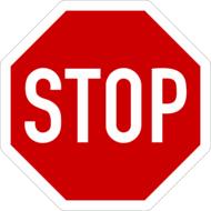 Red and white "STOP" sign at white background on clipart