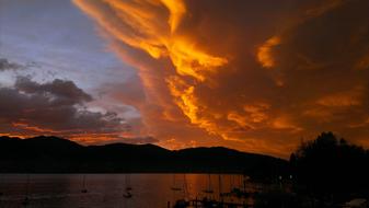 dramatic Evening Sky over coast, germany, Tegernsee