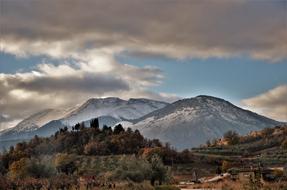 Greece winter trees and mountains