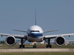 Boeing 777 airplane landed in airport