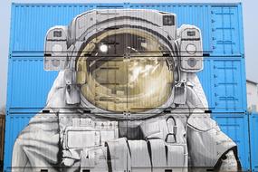Street Art Shipping Container drawing astronaut