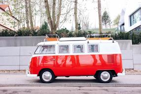 Red Van Volkswagen on a city street