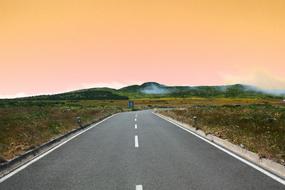 Asphalt Grass Hills sunset