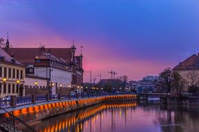 pink blue twilight over the old town in poland