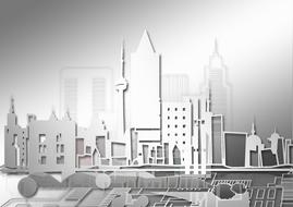 White and grey, gradient model of the architecture, in light, clipart