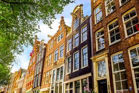 facades of brick buildings in Amsterdam, Netherlands