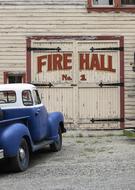 vintage truck at the gates of the fire station, british columbia, canada