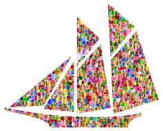 colorful sailboat, mosaic, drawing