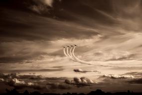 Sky Clouds Airplanes mnochrome