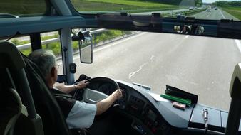 bus driver, senior man steering