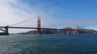 Beautiful landscape with the suspension bridge, near the mountains in San Francisco, USA