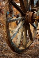 old wooden wagon Wheel close up