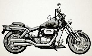 black and white sketch of a motorcycle on a white background