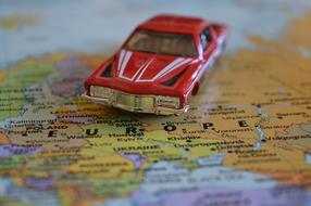 Journey Car red and map Europe