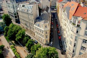 panoramic view of a narrow street in Vienna