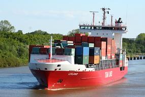 Container Ship Boat red