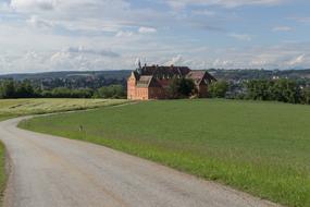 castle on a hill near a field with green grass