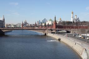 Beautiful and colorful landscape of the city, with the bridge above the river