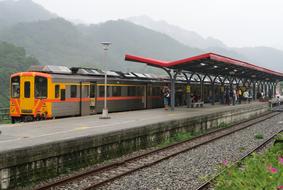 Railway Train station and mountains