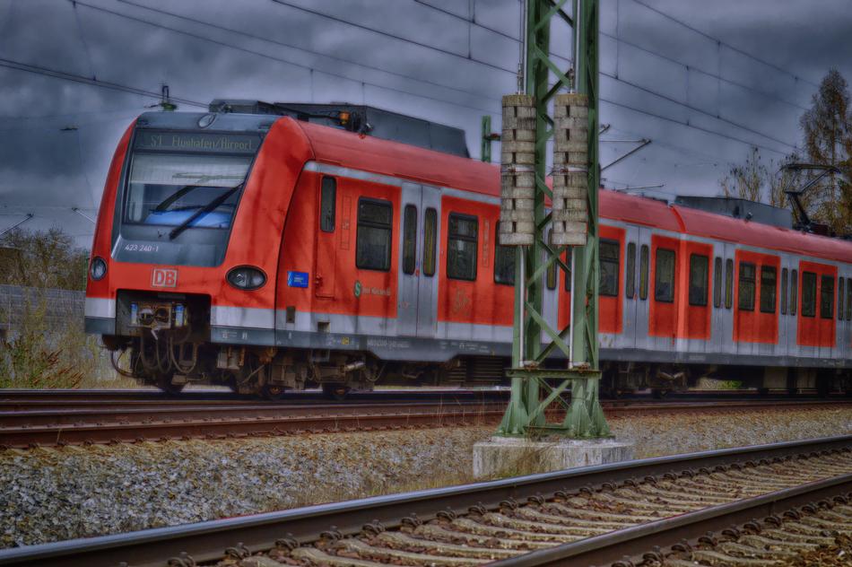 red train on the S Bahn railroad