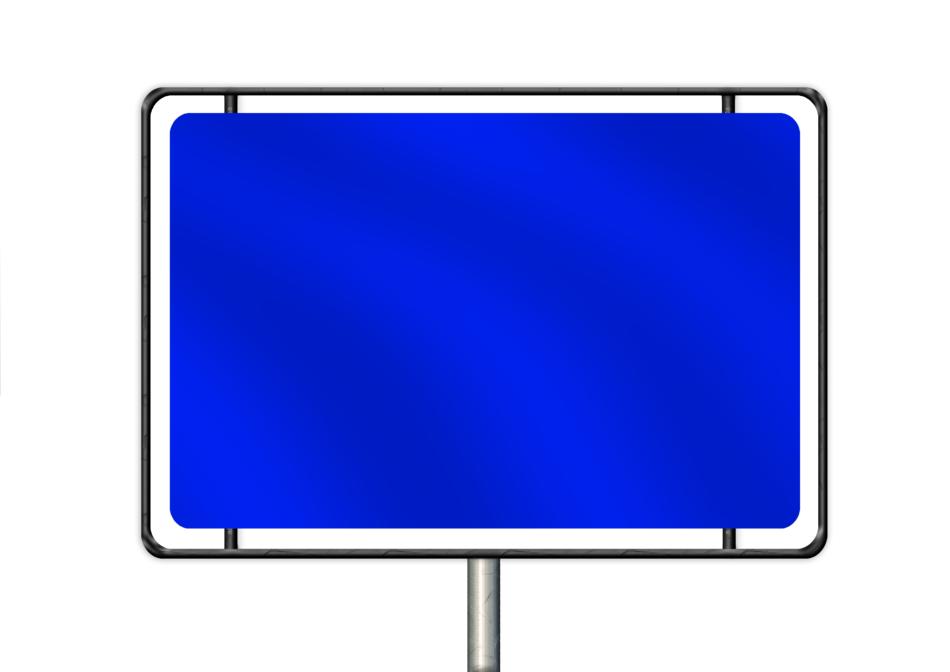 Blue and white town sign at white background
