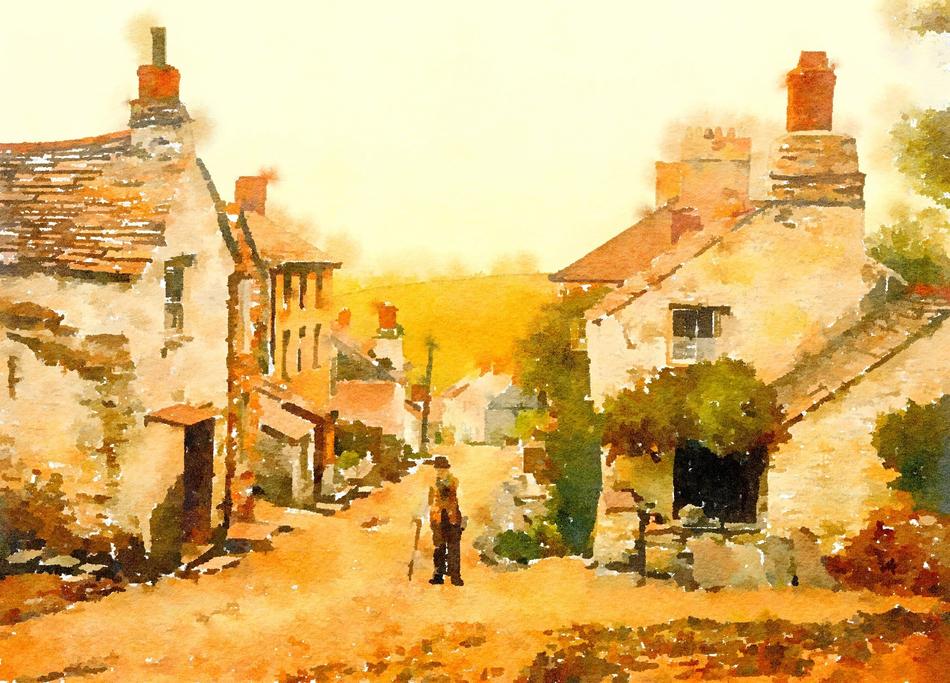 village on watercolor painting