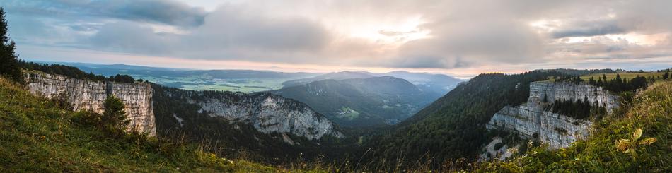 Panorama view of Creux Du Van at Morning