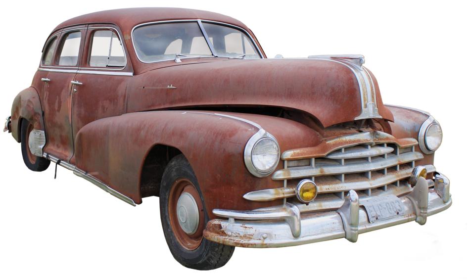 photo of old rusty pontiac on white background