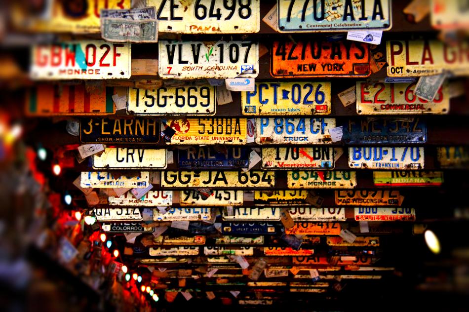 lot of weathered License Plates at Bar Ceiling, usa, florida, key west