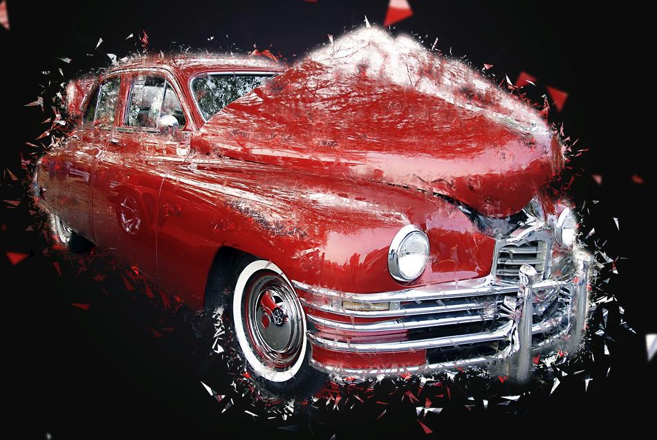 digital image of a red vintage car