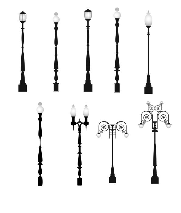 painted street lamps of different shapes