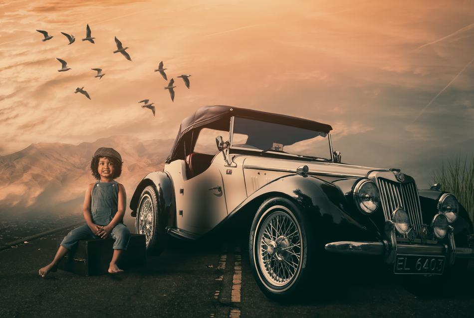Car and birds drawing