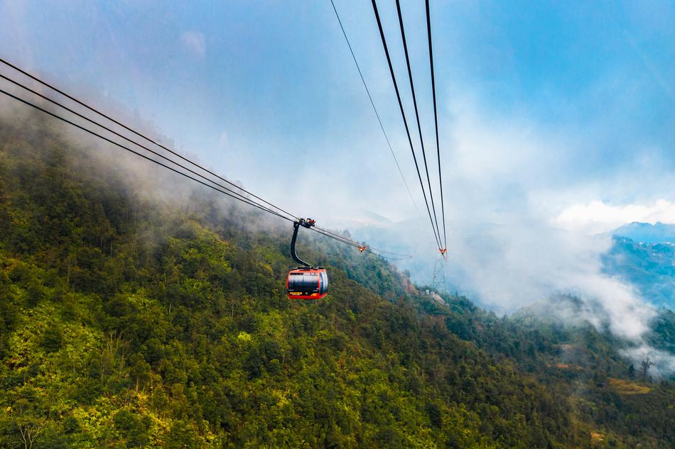 cable car in the mountains above Sapa Vietnam