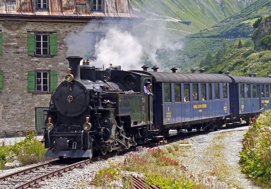 Retro steam museum train in Switzerland