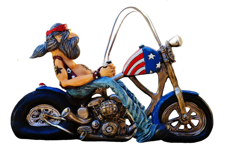 biker with motorcycle tattoos as a funny figurine