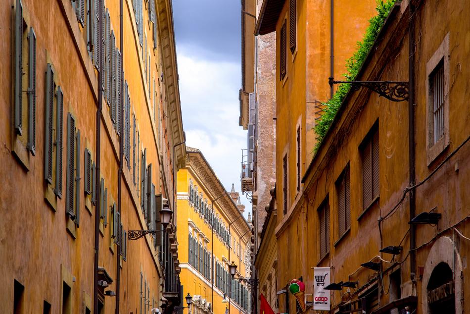 Beautiful and colorful street with plants in Rome, Italy