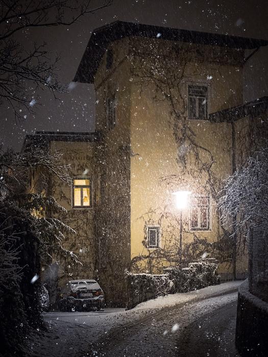illuminated street in winter