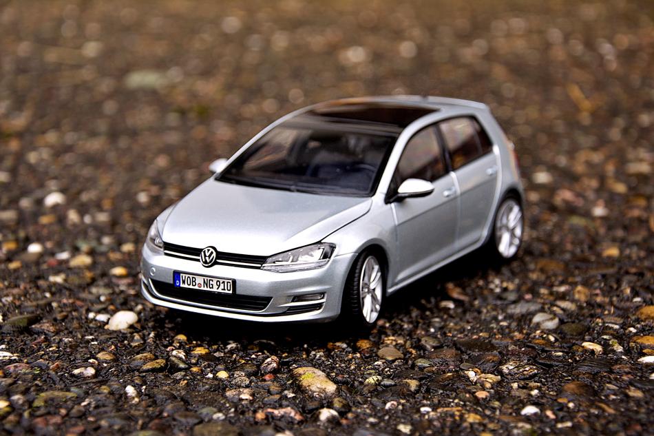 Model of the shiny, metallic Volkswagen car, on the ground