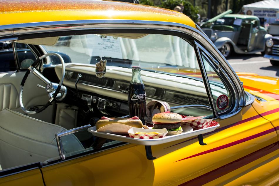 dinner in a yellow car