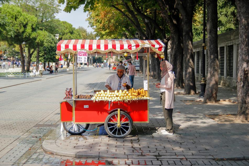 Cart selling corn in Istanbul, Turkey