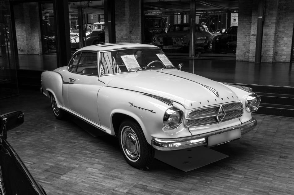 black and white photo of a borgward car