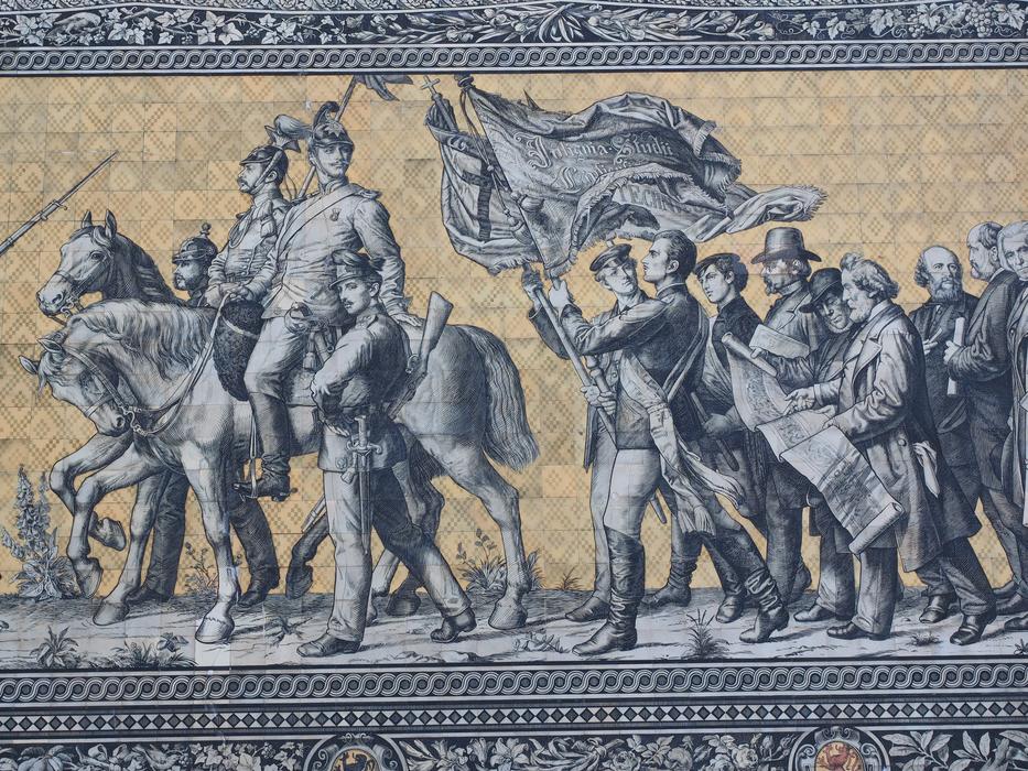 Beautiful and colorful mural with the princes and horse, in Dresden, Germany