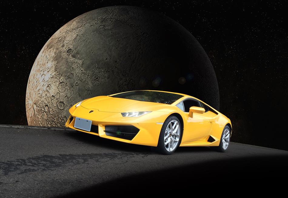 milky way and moon anf lamborghini drawing