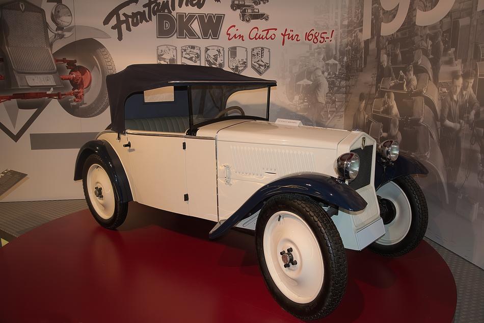 black and white retro car on display