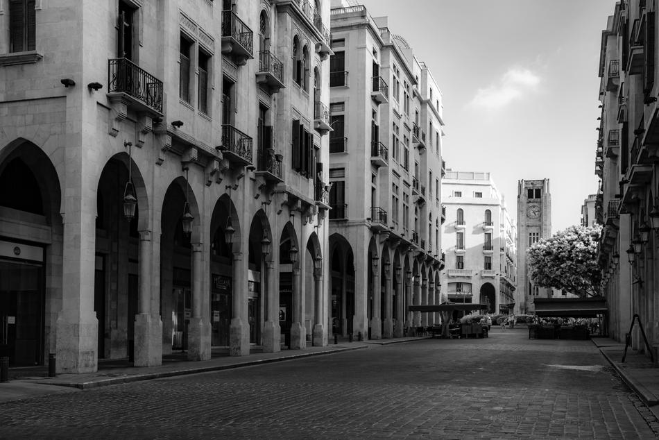 city street in beirut in black and white background