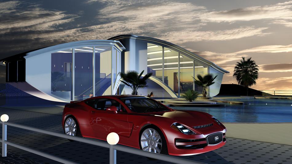 futuristic building and car 3d