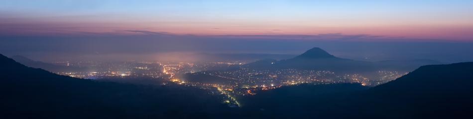 Beautiful and colorful landscape of Reutlingen, with the Achalm and colorful lights in Germany