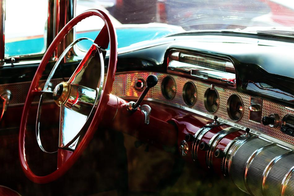Beautiful interior of the old, retro car from the 1970, in Turkey