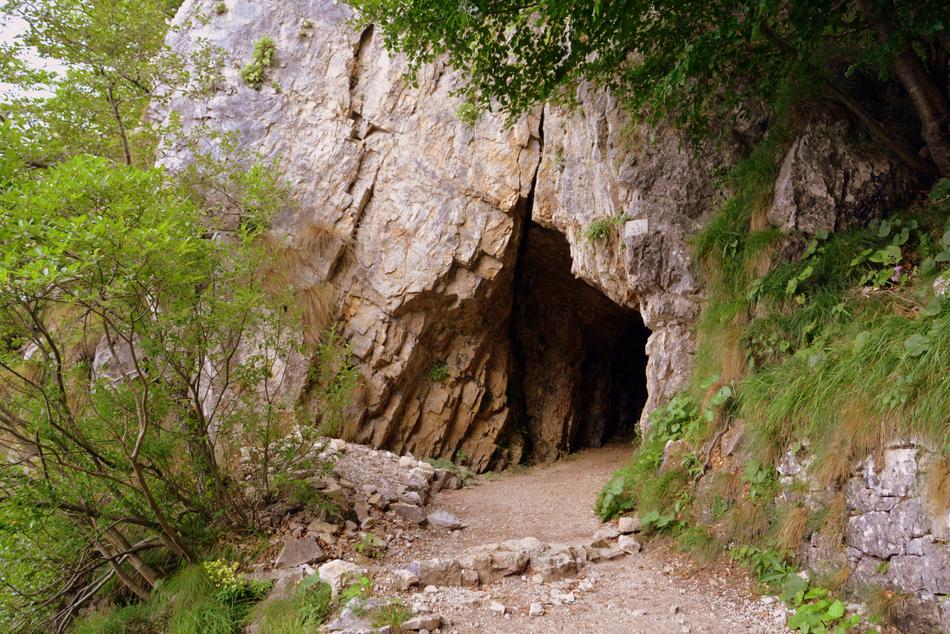 tunnel entrance in rock, italy, pasubio, Road of 52 tunnels