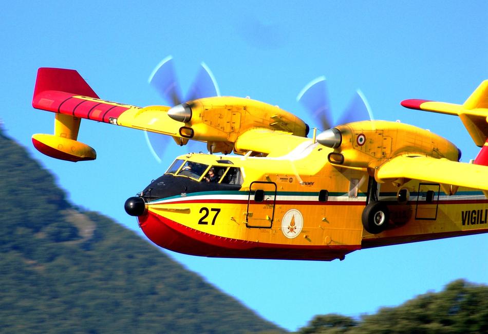 colorful Seaplane in flight